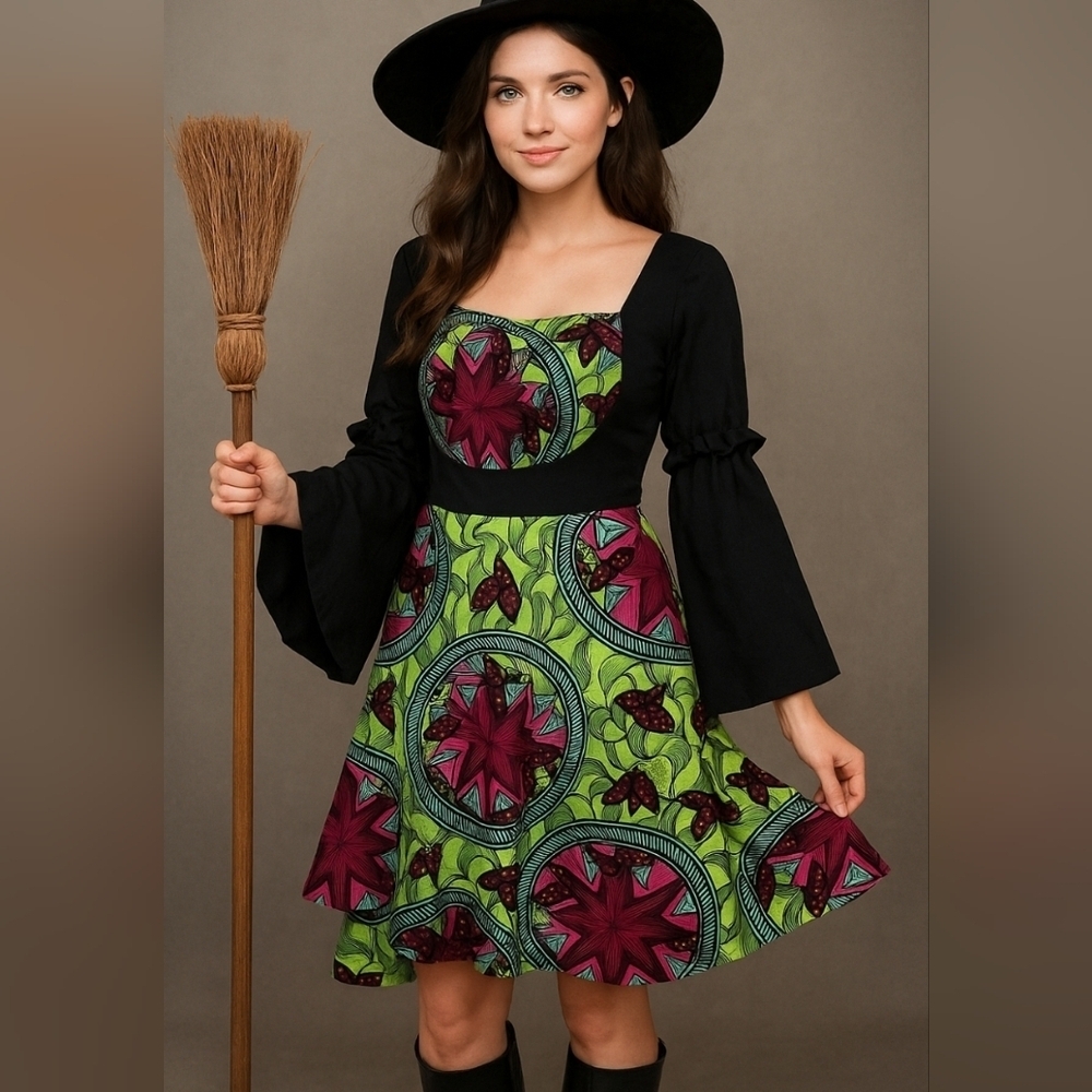 Handmade Witch Y2K Bell Sleeve Dress Size XS/S Whimsigoth Halloween Vamp 90s